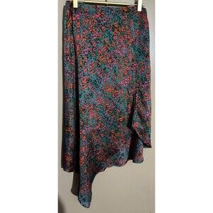Lost Wander Shiny Emerald Floral Midi Skirt  Small